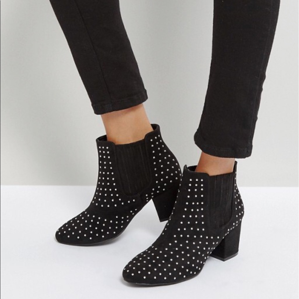 Black Stud Kitten Heel Boots